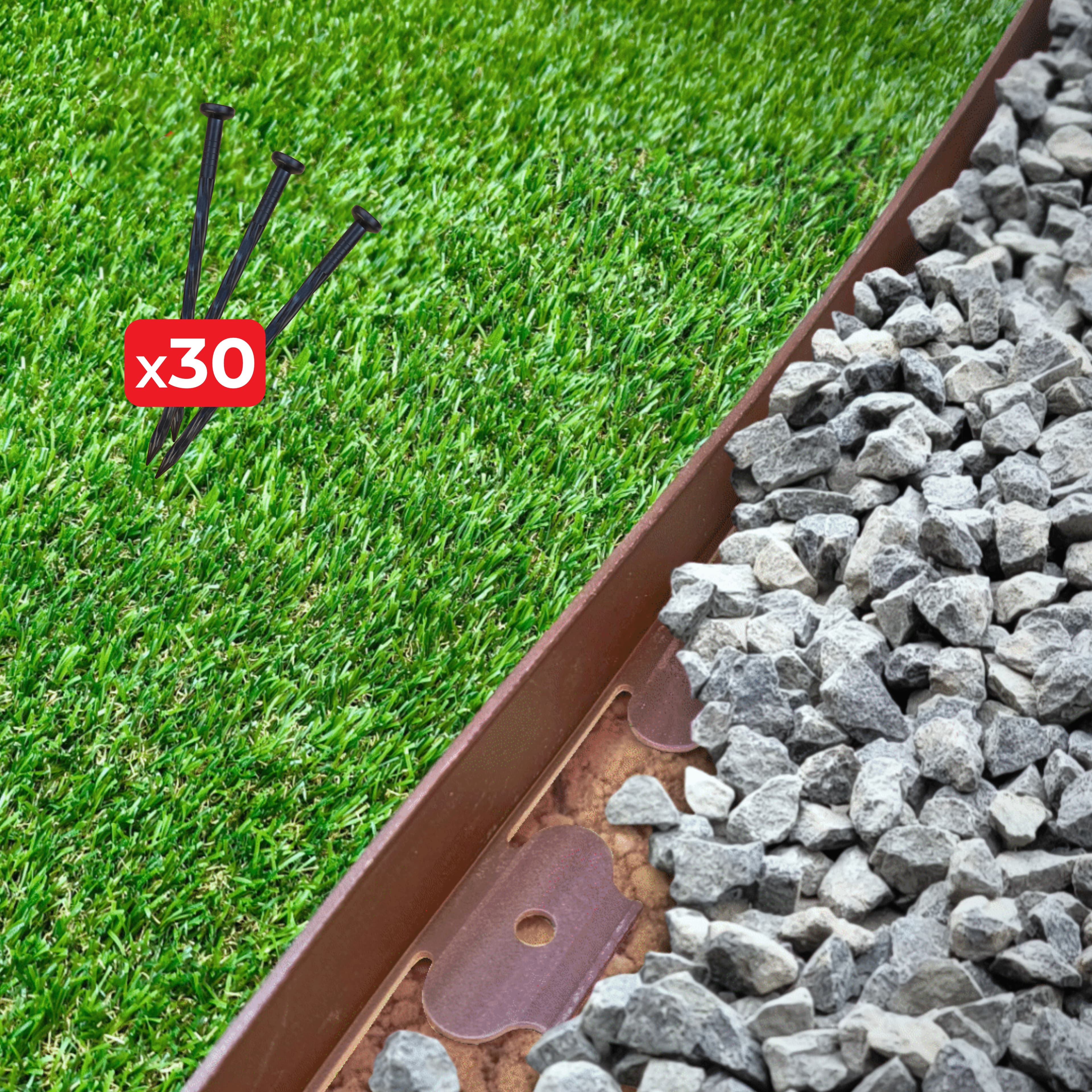  Separador de Relva Tipo L c/ Fixação 50MMx10MT Castanho + 30 Pregos
