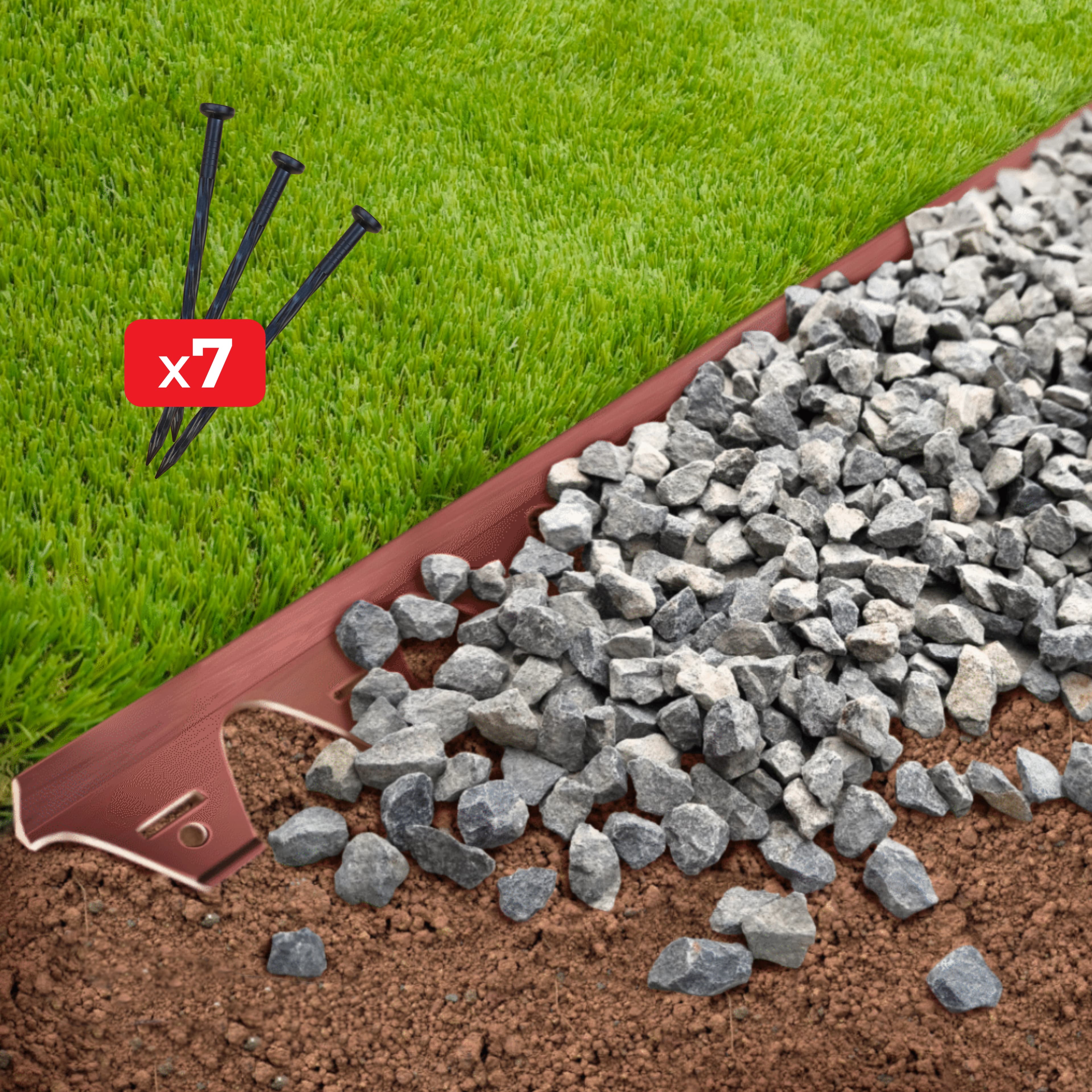  Separador de Relva Rígido Tipo L c/ Fixação 40MMx2.5MT Castanho Madeira + 7 Pregos