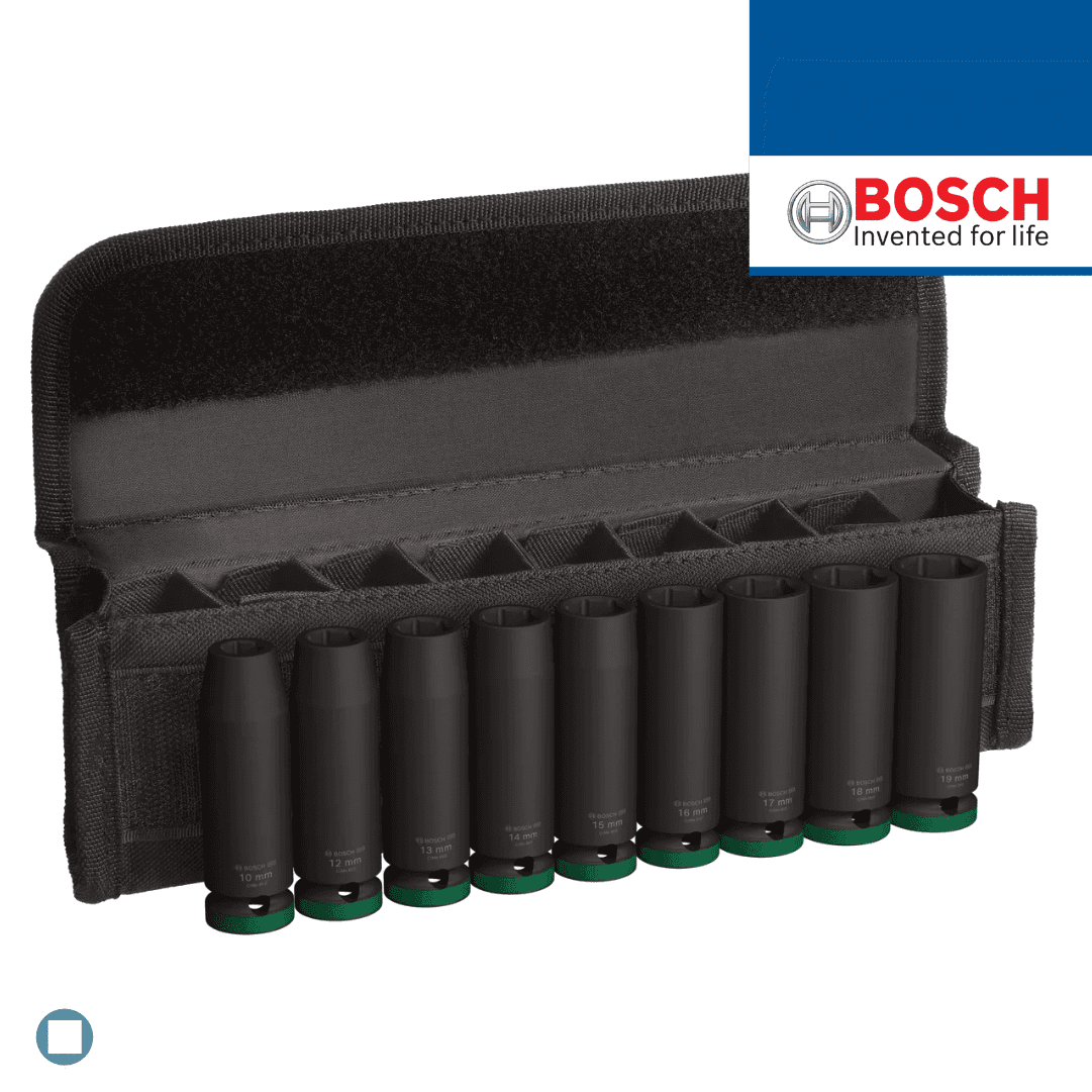 Jogo Chaves Impacto Bosch c/ Adaptador 1/2" - 9PCS (2608003040)