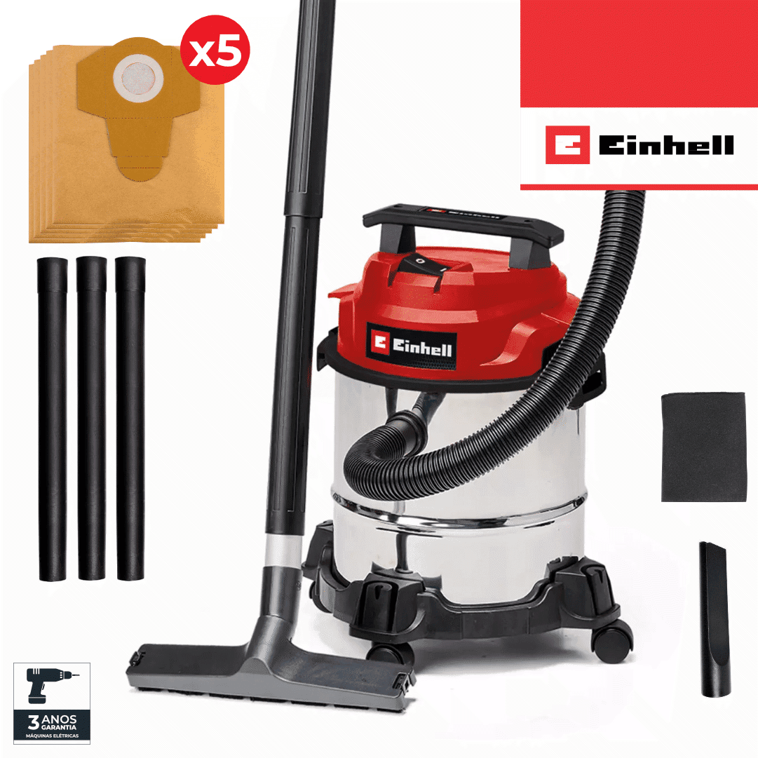 Aspirador Einhell p/ Sólidos e Líquidos TC-VC 1812/1 S 12LT + 5 Sacos Papel 38MM 12LT