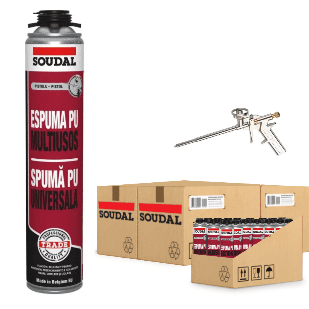 Espuma Poliuretano Soudal Multiusos Universal p/ Pistola 750ML - 60UNI + OFERTA de Pistola PU