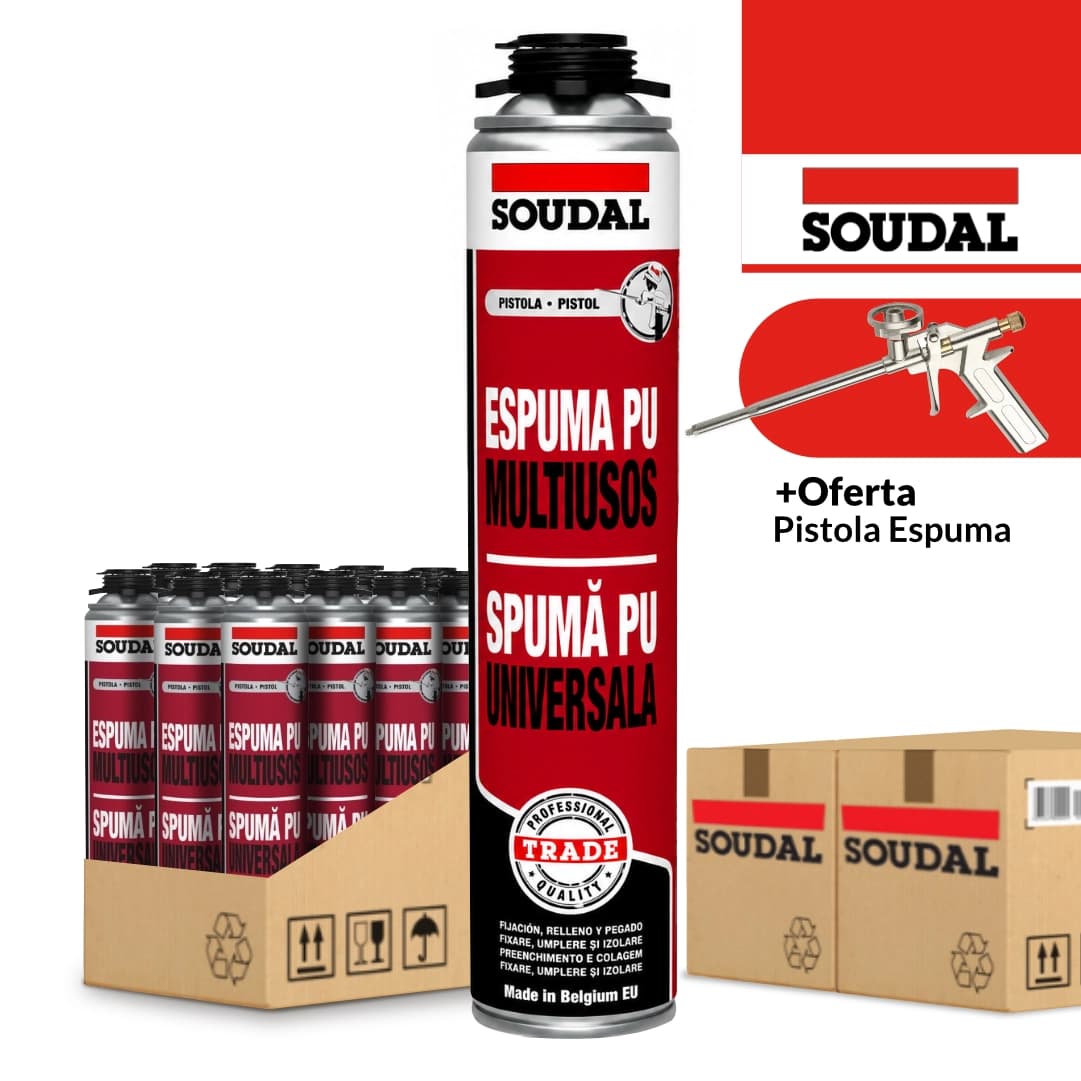 Espuma Poliuretano Soudal Multiusos Universal p/ Pistola 750ML - 60UNI + OFERTA de Pistola PU