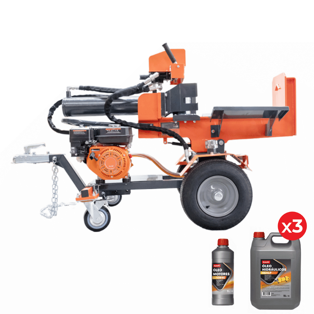 Rachador de Lenha a Gasolina 6.5HP 27TON + Óleo HLP 46 p/ Hidráulicos 15LT + Óleo 10W40 p/ Motor 4T 1LT