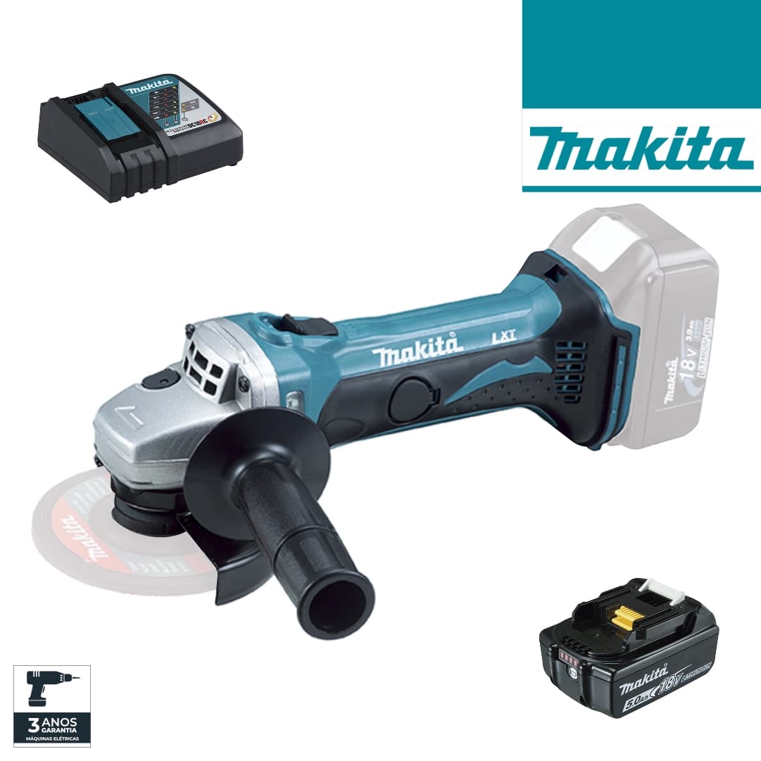 Rebarbadora Makita 18V 115MM (DGA452Z) + Bateria 18V 5.0Ah + Carregador 