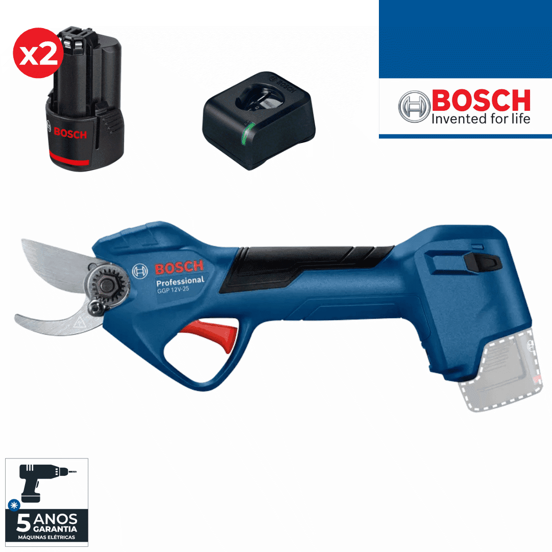Tesoura Poda Bosch Profissional GGP 12V-25 + 2 Baterias 12V 3.0Ah + Carregador (06008D8100)