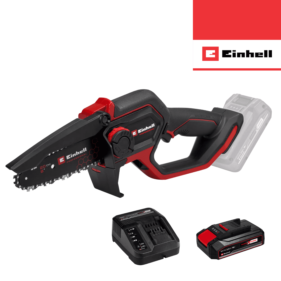 Mini Eletrosserra Podadora Einhell GP-PS 18/20 Li BL - Solo + Bateria 18V 2.5Ah + Carregador