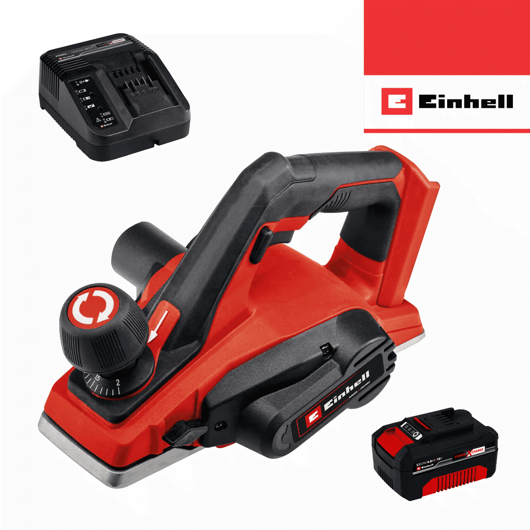 Plaina Bateria Einhell TE-PL 18/82 Li - Solo + Bateria 18V 4.0Ah + Carregador