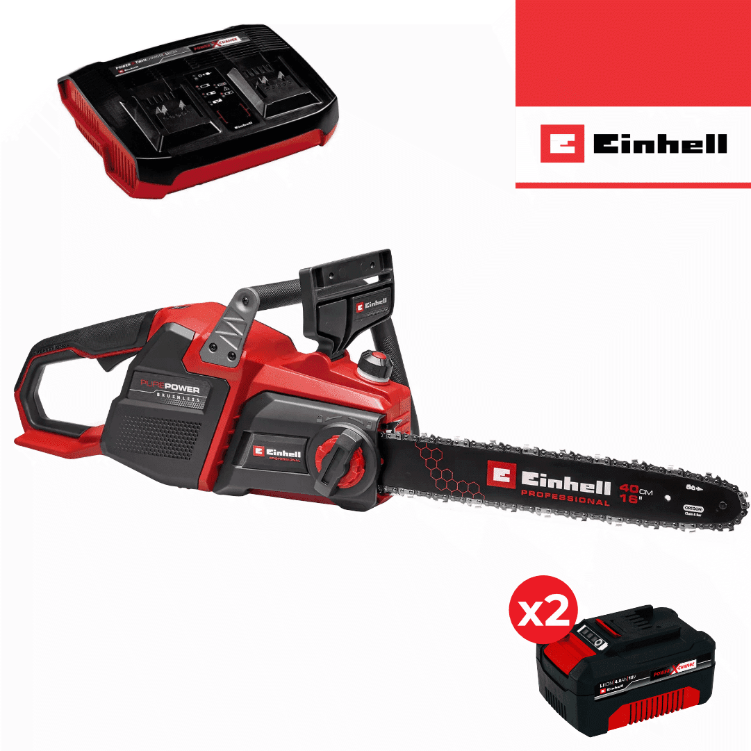 Eletrosserra Einhell GP-LC 36/40 Li BL - Solo + 2 Baterias 18V 4.0Ah + Carregador Duplo TwinCharger