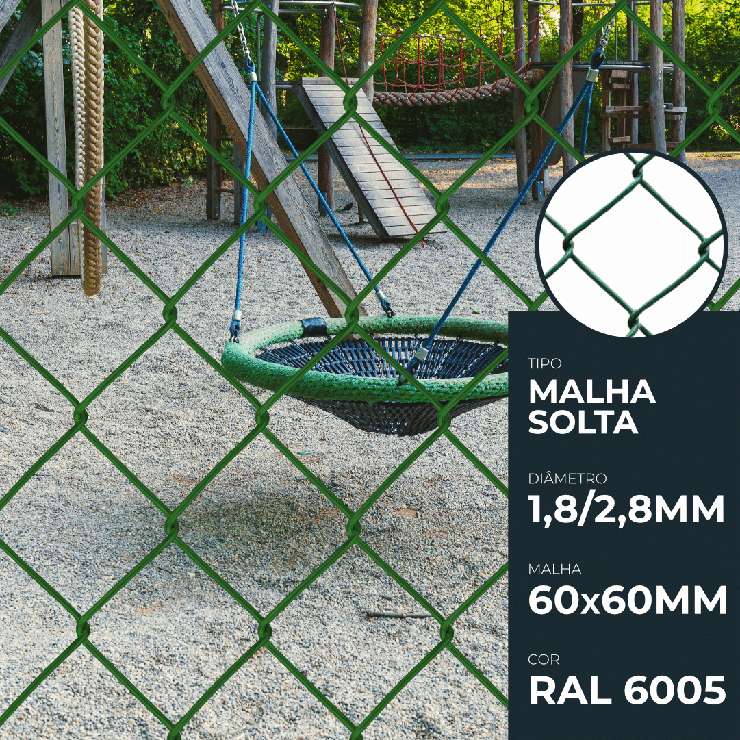 Rede Malha Solta Plastificada HF Malha 60 1,8/2,8MM Verde RAL6005