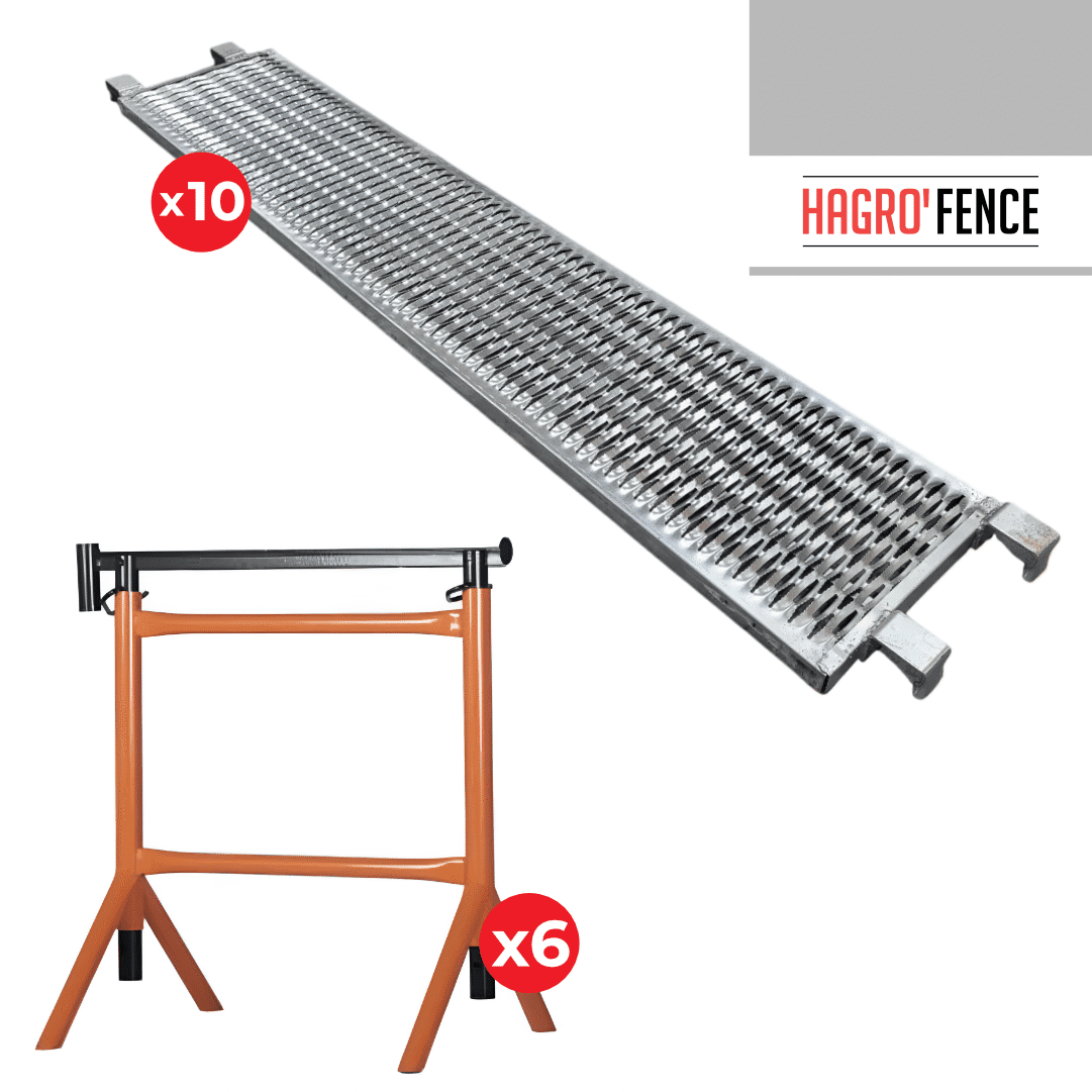Kit Prancha Metálica Galvanizada 40CM 10UNI + Cavalete Extensivo 80-140CM 6UNI