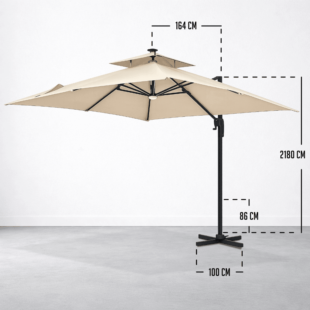  Guarda-Sol Designia Monaco Quadrado 3x3MT c/ Poste Lateral e Iluminação LED - Bege