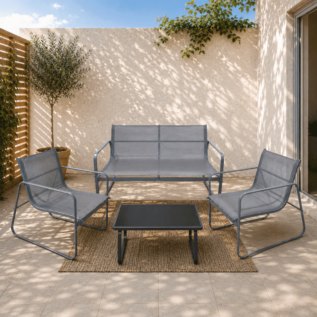  Conjunto Jardim Designia Maiorca Sofá + 2 Cadeiras + Mesa Antracite