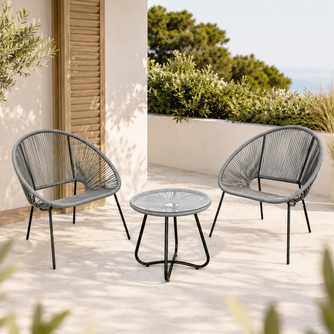  Conjunto Jardim Designia Ibiza 2 Cadeiras Rattan + Mesa Cinza