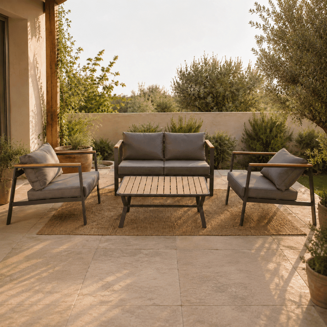  Conjunto Jardim Designia Mediterrâneo Sofá + 2 Cadeiras + Mesa Antracite