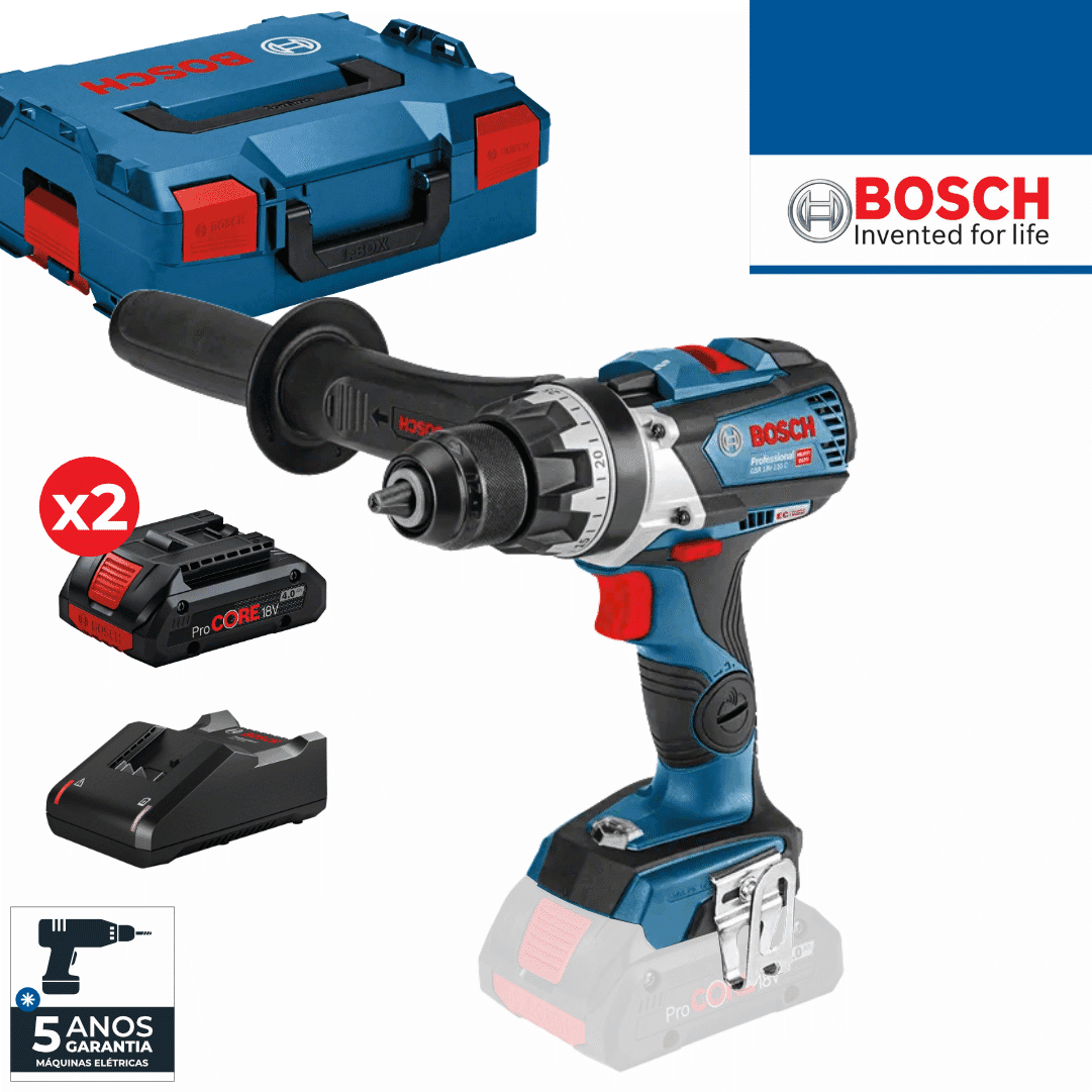 Berbequim Bosch Profissional GSB 18V-110 C + 2 Baterias Procore 18V 4.0Ah +  Carregador + Mala 