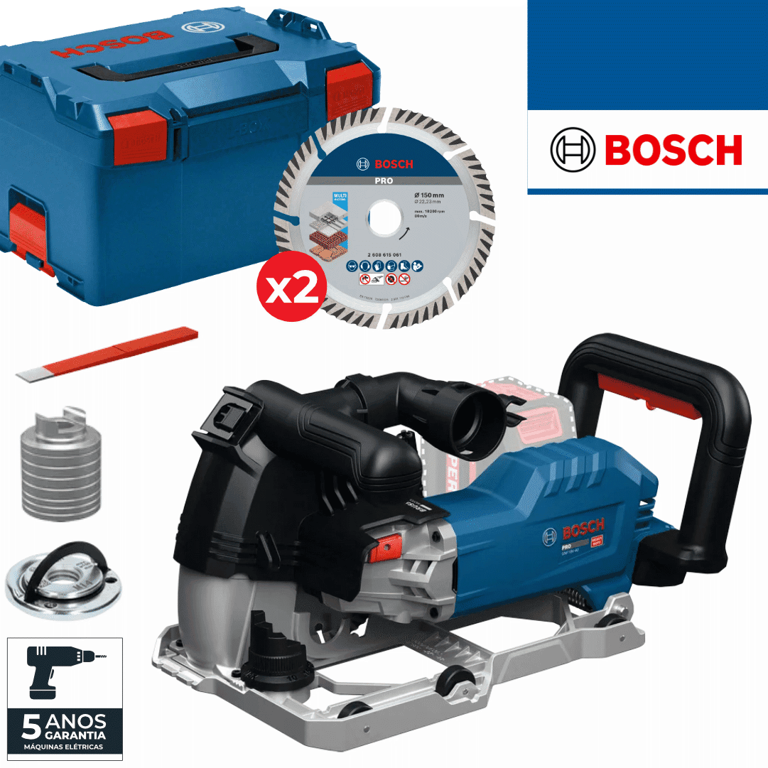 Fresadora de Abrir Roços Bateria Bosch Profissional GNF 18V-40 + 2 Discos Diamante 150MM + Mala (06016C5000)