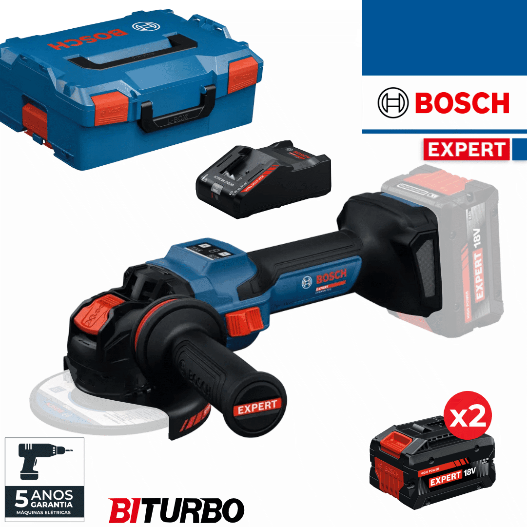 Rebarbadora Bosch Profissional Expert EXWS18V-15S X-Lock 125MM + 2 Baterias EXBA 8.0Ah + Carregador + Mala (06019M6101)