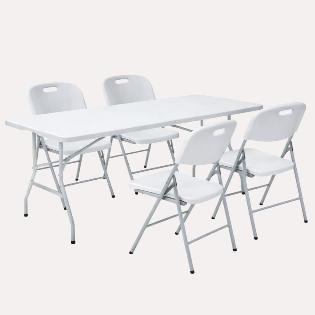  Conjunto Mesa Retangular Dobrável 1800x740x740MM + 4 Cadeiras Dobráveis 540x460x850MM