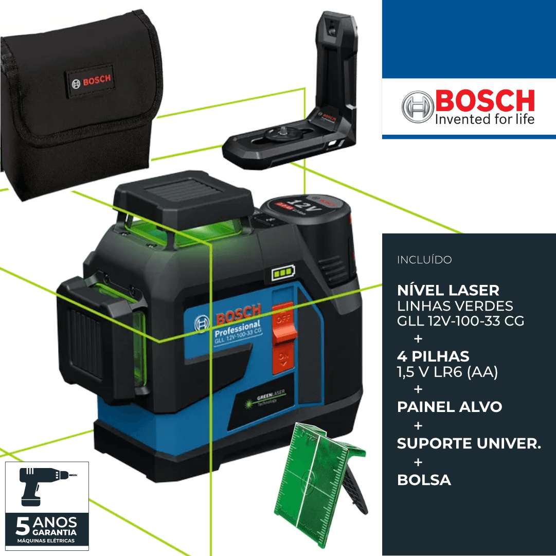 Nível Laser Bosch Profissional GLL 12V-100-33 CG + Suporte LB10 + Bolsa (0601065400)