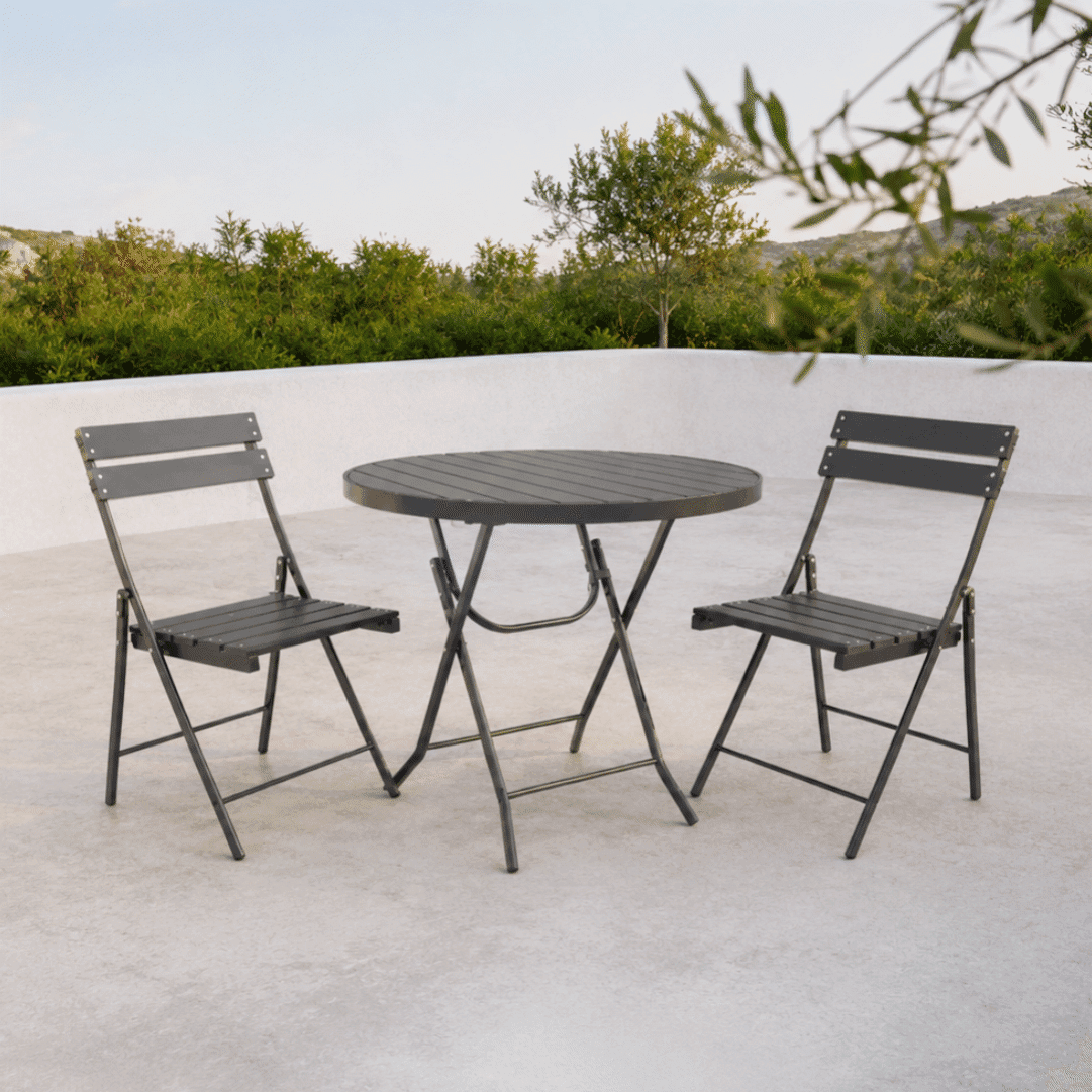  Conjunto Dobrável Refeição Jardim Designia Baía 2 Cadeiras + Mesa Preto