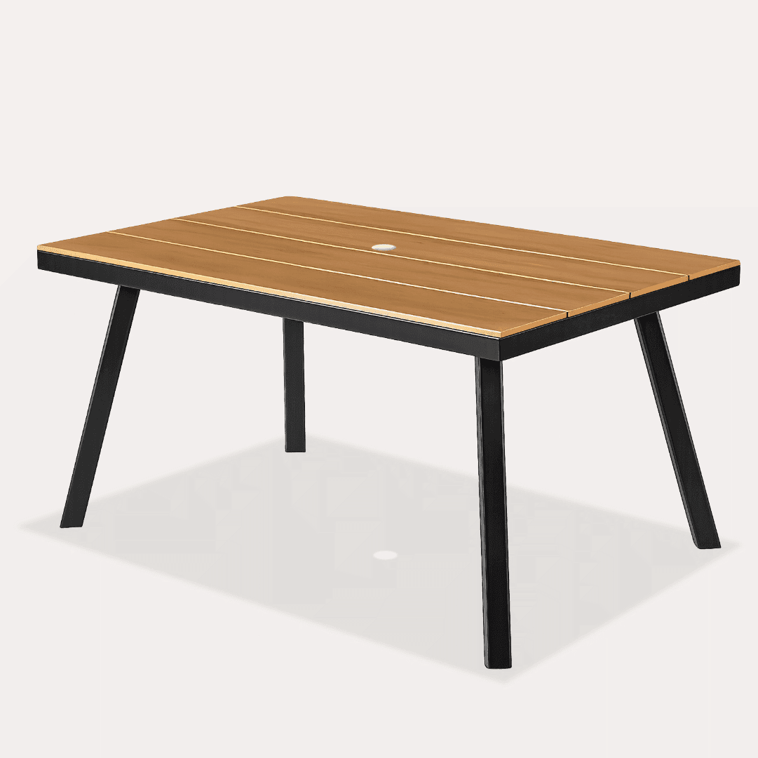  Mesa Refeição Jardim Designia Portofino Retangular 150x90CM Madeira/Preto c/ Furo