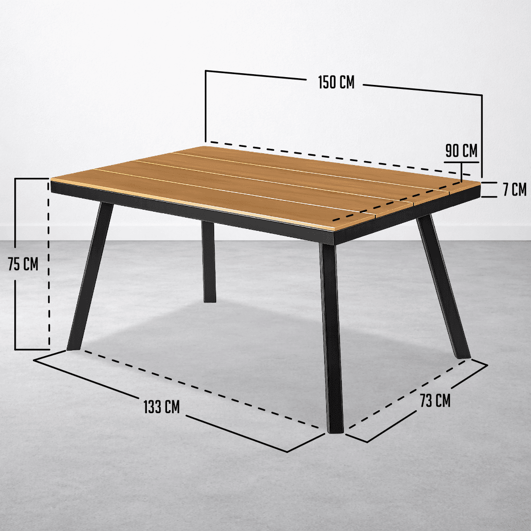  Mesa Refeição Jardim Designia Portofino Retangular 150x90CM Madeira/Preto
