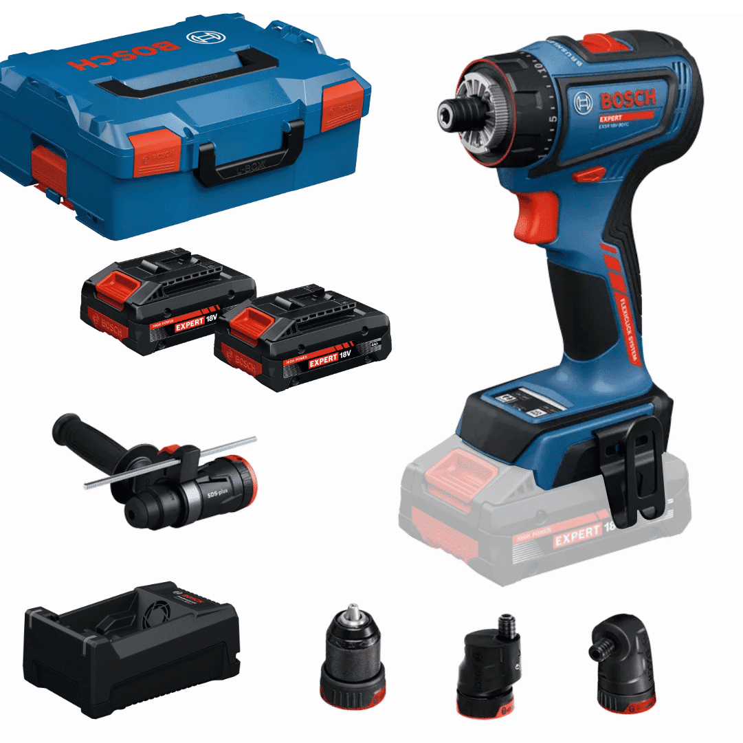 Aparafusadora Bosch Profissional Expert EXSR18V-90 FC + 4 Adaptadores + 2 Baterias EXBA 18V 4.0Ah + Carregador GAL 12 V/18V-80 + Mala (06019R2001)