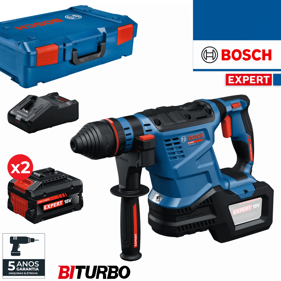 Martelo Perfurador Bosch Profissional Expert EXBH 18V-32F + 2 Baterias EXBA 18V 8.0Ah + Carregador + Mala (0611922102)