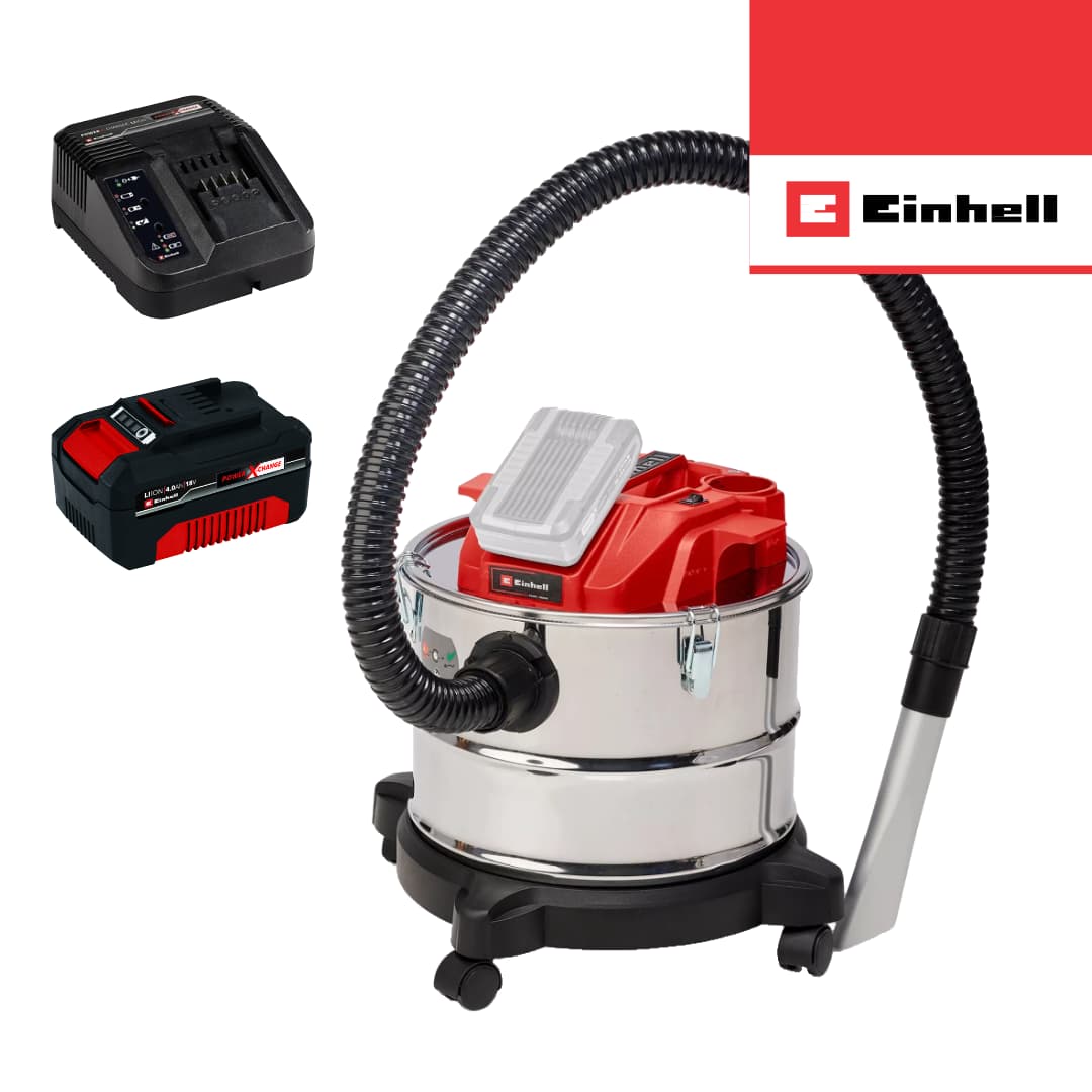 Aspirador Einhell p/ Cinzas TE-AV 18/15 + Bateria PXC 18V 4.0Ah + Carregador