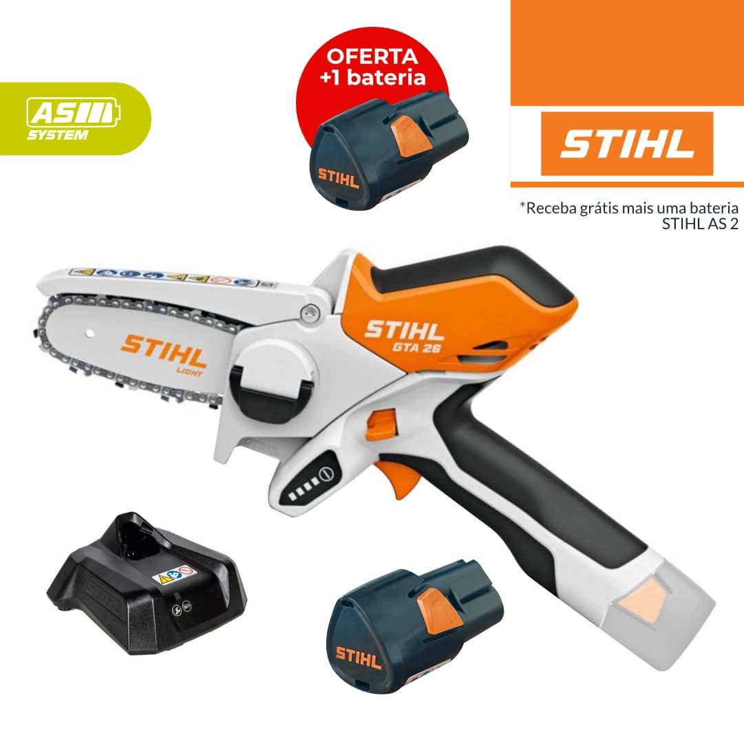 Mini Eletrosserra Podadora Stihl GTA 26 10CM 1/4' + Bateria AS 2 2.6Ah + Carregador