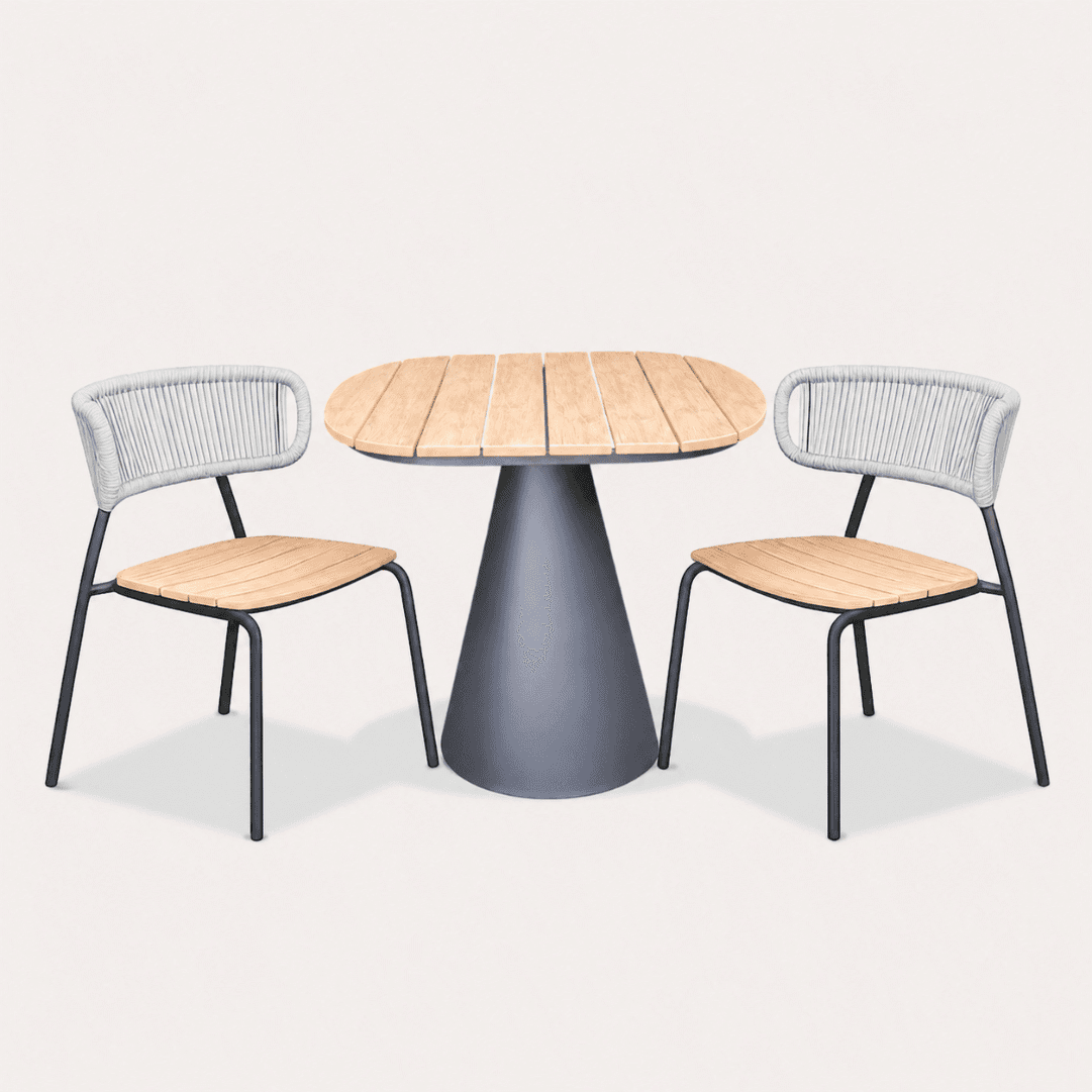 Conjunto Jardim Designia Capri 2 Cadeiras c/ Corda + Mesa Madeira/Cinza 80x80CM