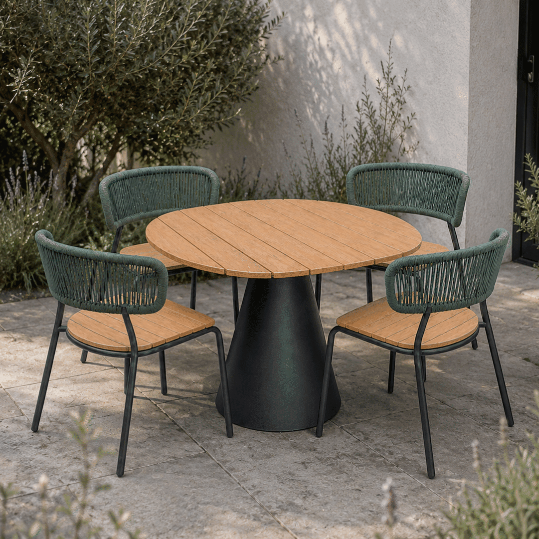 Conjunto Jardim Designia Capri 4 Cadeiras c/ Corda Verde + Mesa Madeira/Cinza 80x80CM