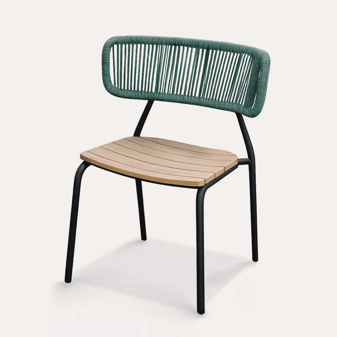 Conjunto Jardim Designia Capri 4 Cadeiras c/ Corda Verde + Mesa Madeira/Cinza 80x80CM