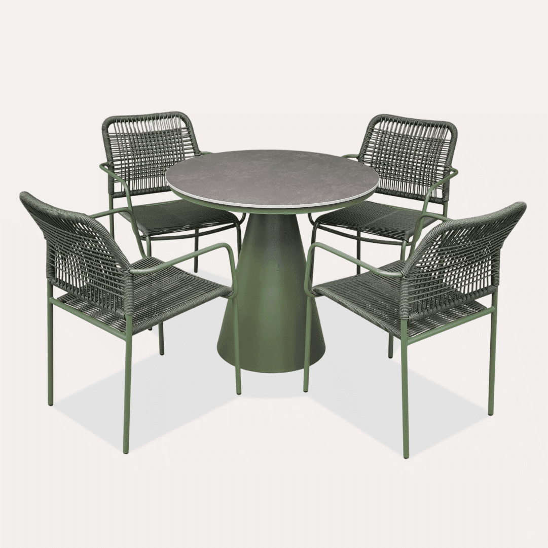 Conjunto Jardim Designia Bora Bora 4 cadeiras verde + Mesa redonda 80CM