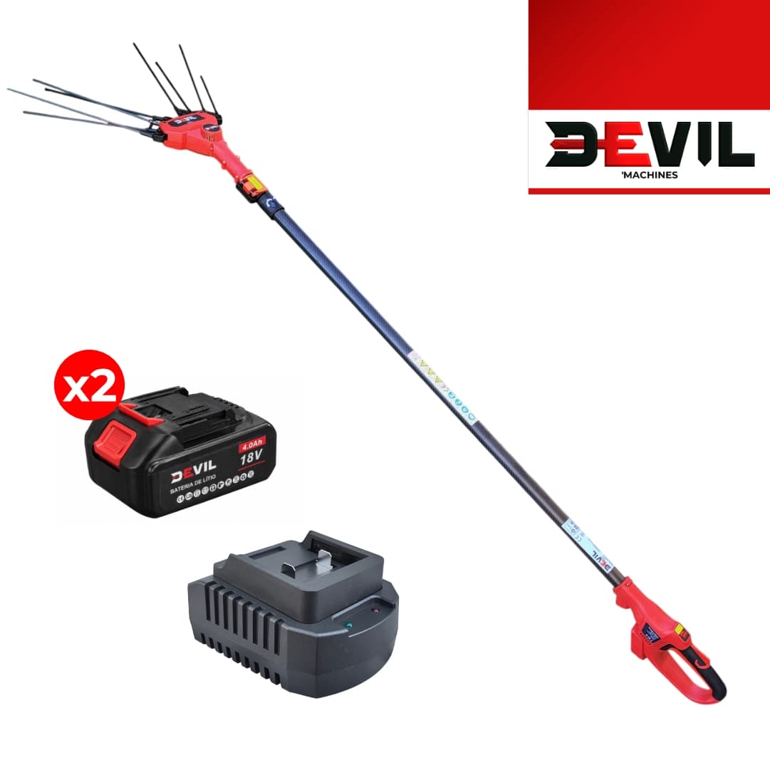 Varejador de Oliveiras Telescópico Fibra de Carbono 18V Devil'Tools HA06457A + 2 Baterias 18V 4.0Ah + Carregador