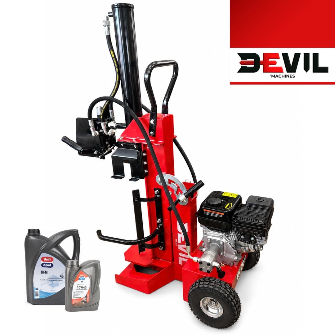 Rachador Lenha Gasolina Devil'Tools 15TON + Óleo 1L + Óleo Hidráulico 5L 