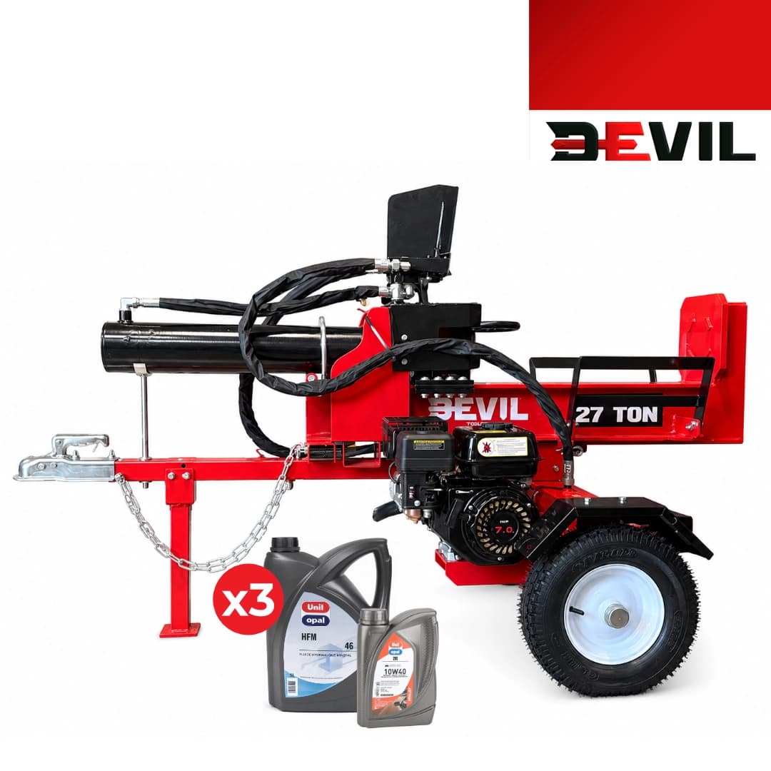 Rachador Lenha Gasolina Devil'Tools 27TON + Óleo 1L + Óleo Hidráulico 15L