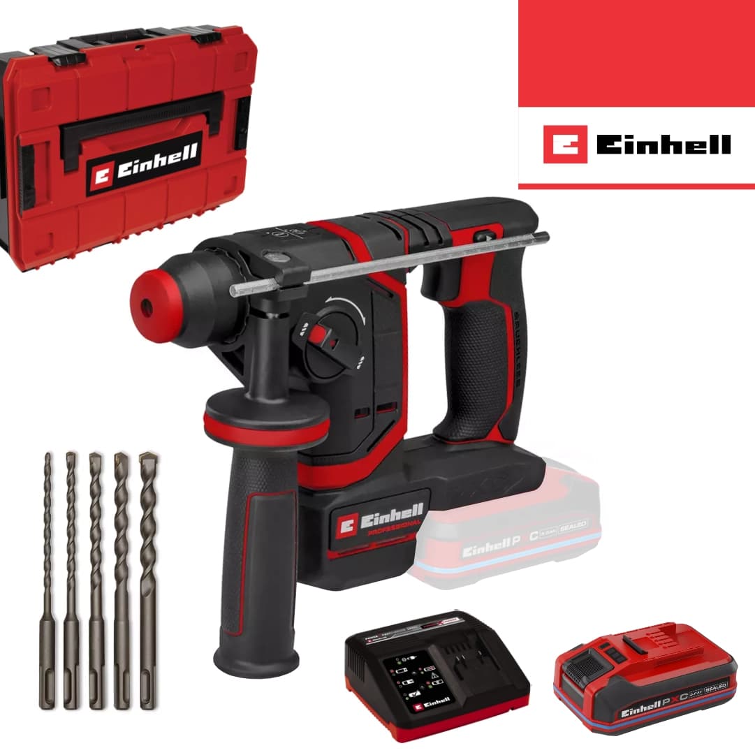 Martelo Perfurador Einhell TP-HD 18/17-C Li BL + Bateria 18V 3.0Ah + Carregador + 5 Brocas + Mala