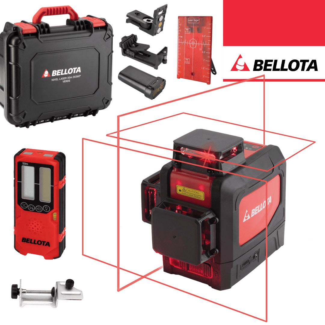 Nível Laser Bellota Linha Vermelha 30M 360º + Mala + Recetor