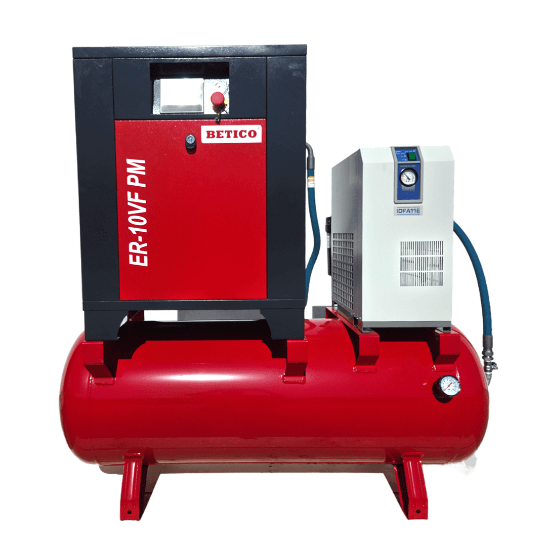Compressor de Parafuso Betico ER-10 VF PM 7.5KW 10BAR + Secador + Depósito Horizontal + Filtro